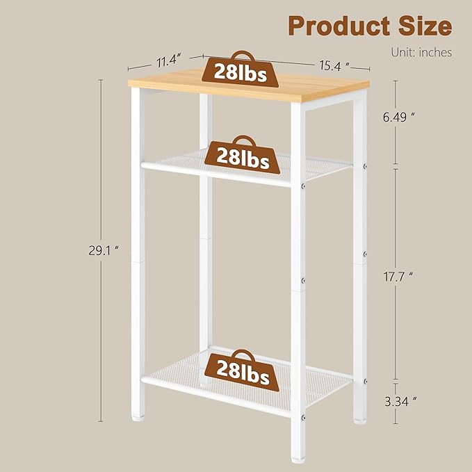 Hoctieon 3 Tier End Table, Telephone Table, Narrow Side Table - Image 3