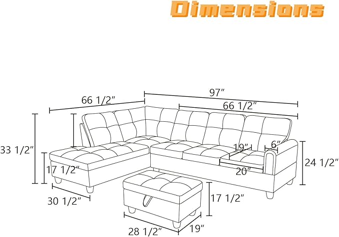 L Shaped Sectional Couch with Otttoman, Apartments - Image 2