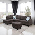 Dark Brown L-Shaped 3-Piece Flannel Sofa by Unknown