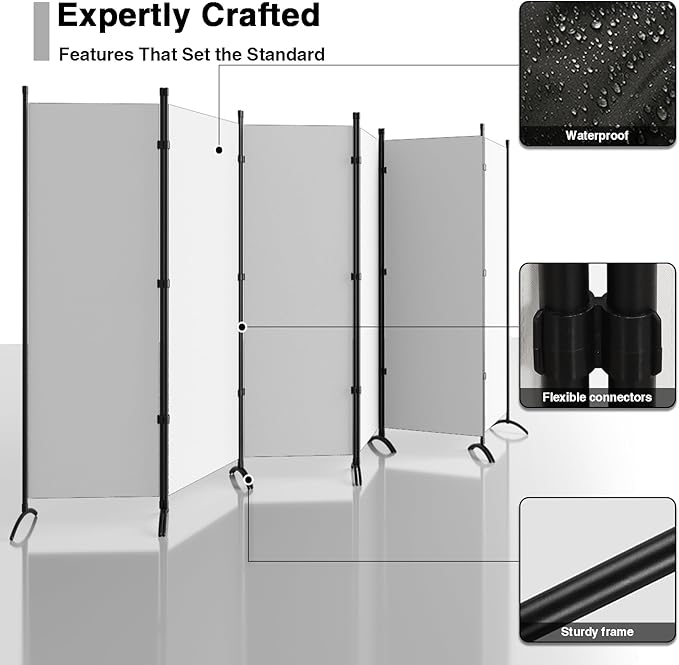 Room Divider 6-Panel Privacy Screen, Portable Screen Steel Frame - Image 6