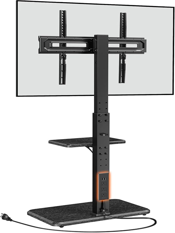 Perlegear Floor TV Stand with Power Outlet, Universal TV Stand by Perlegear