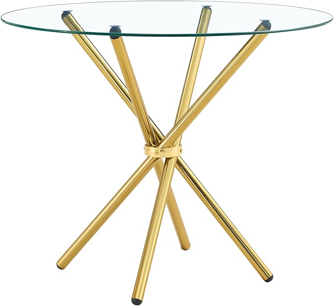 Kitchen Table for 2 Modern 36.6" Round Glass Table Small Tables - Image 3