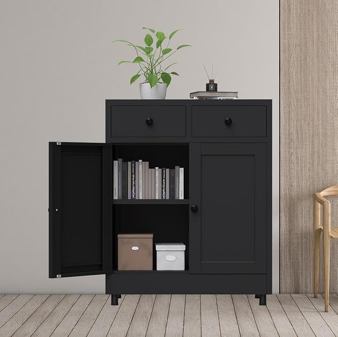Metal Storage Cabinet with 2 Drawers and Adjustable Shelf, Sideboard Buffet - Image 10
