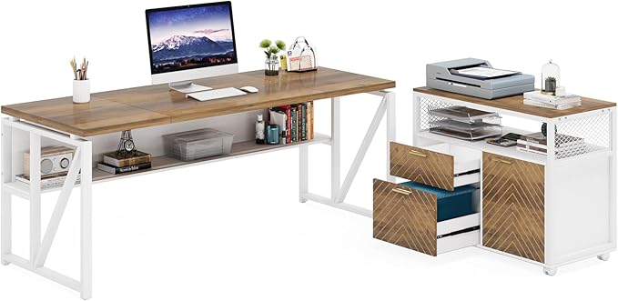 Tribesigns Office Desk with Drawers Sets, 63 inches L Shaped Computer Desk with - Image 3