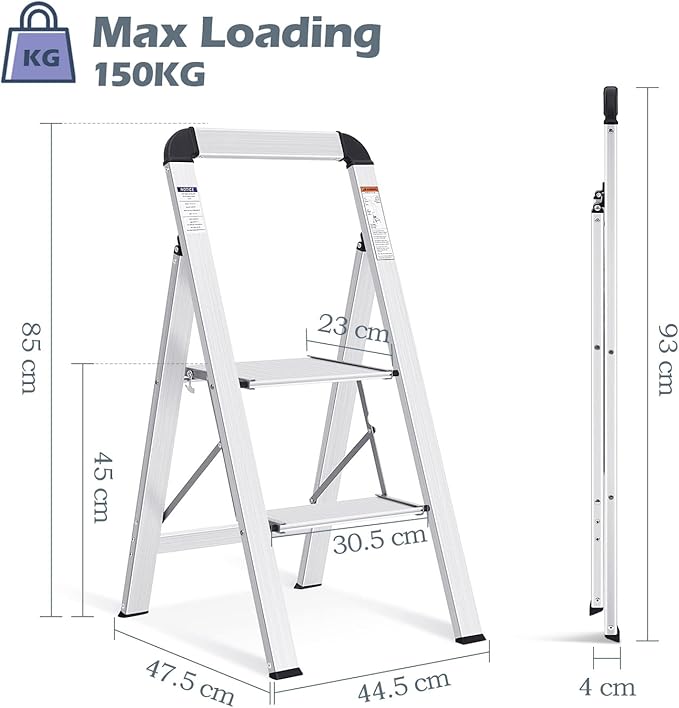 KINGRACK Aluminium 2 Step Ladder, Lightweight Step Stool - Image 2