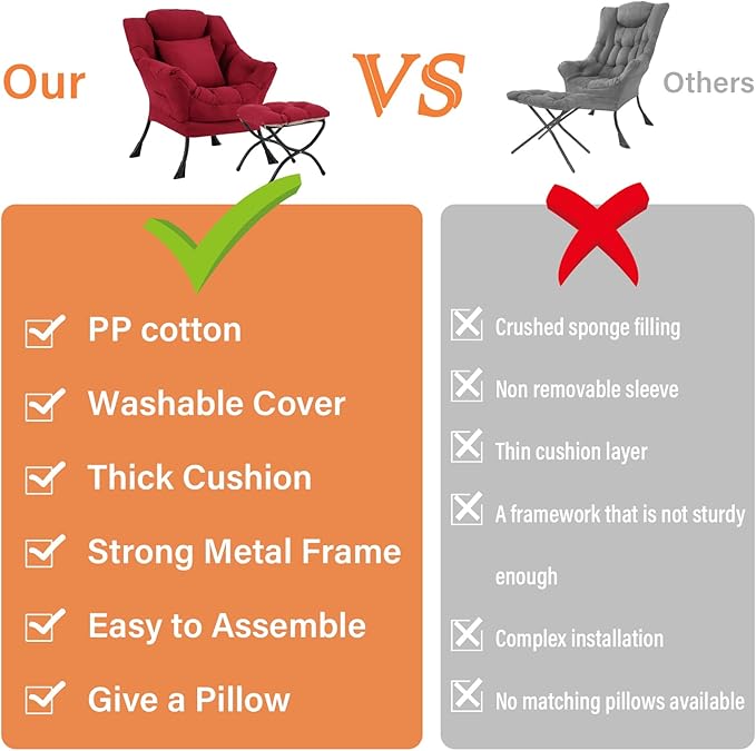 Lazy Chair with Ottoman, Modern Lounge Armchair with a Pillow, Leisure Sofa - Image 7
