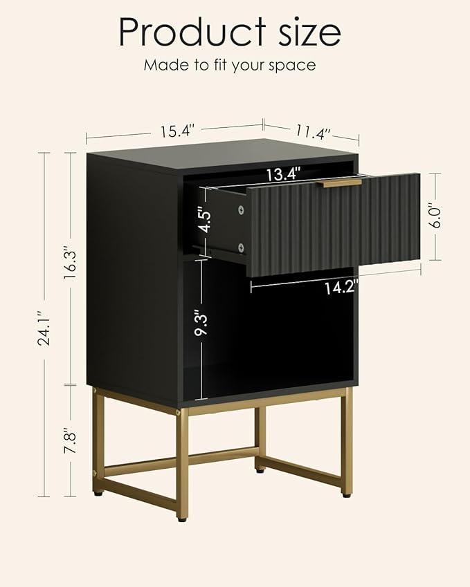 Masupu Fluted Nightstand, Modern Night Stand Wood Bedside Table - Image 2