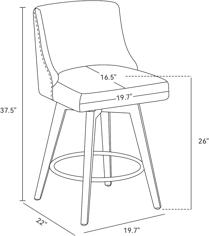 Counter Height Swivel Bar Stools Set of 2, Fabric in Ivory White - Image 3