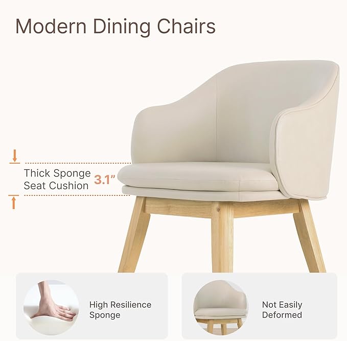Wooden Dining Chairs Set of 4, Faux Leather Upholstered Modern Dining Room - Image 4