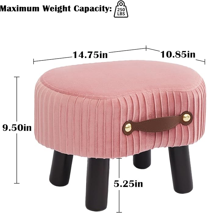 Small Footstool with Handle, Velvet Ottoman Foot Rest with Padded Seat - Image 3