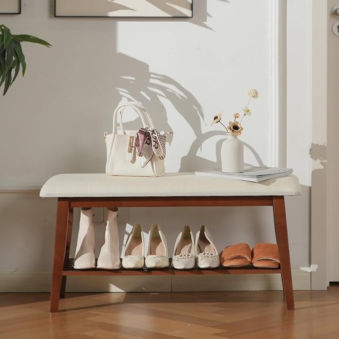 Entryway Shoe Bench, 35.4" Bamboo Bench - Image 8