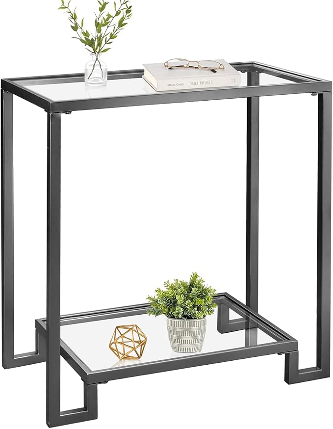 2 Tier Rectangular Side Table, Modern Metal Clear Coffee Tables，Small Accent by GIFTTROVE
