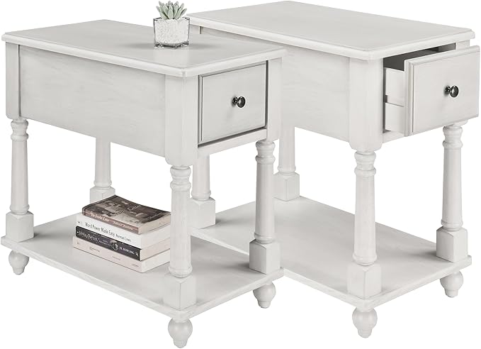 LEEMTORIG Set of 2 Solid Wood End Table Narrow Side Table by LEEMTORIG