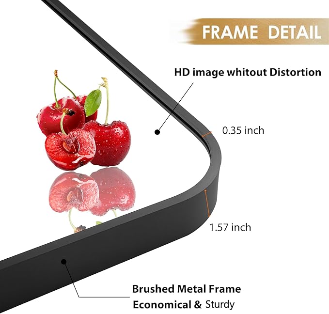 20x28 Inch Black Wall Mirror for Bathroom, Brushed Metal Framed Mirror - Image 4