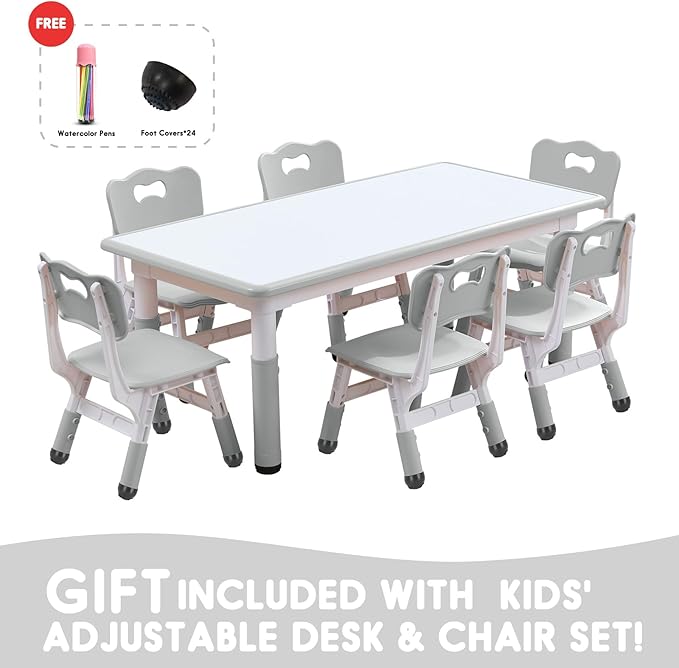 Kids Table and Chair Set, Snow Grey, Upgraded Plastic, 47.2x28.0 inches - Image 5
