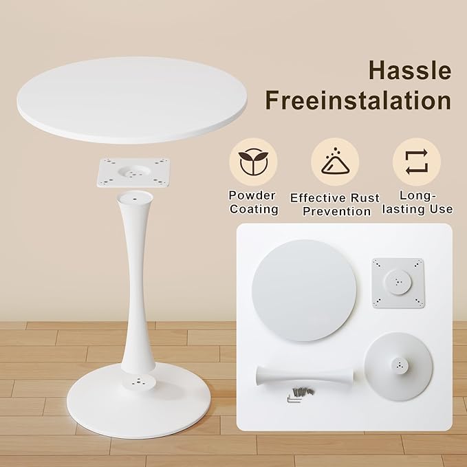 White Round Dining Table for 2 Person, 24 Inch Small Tulip Table - Image 9