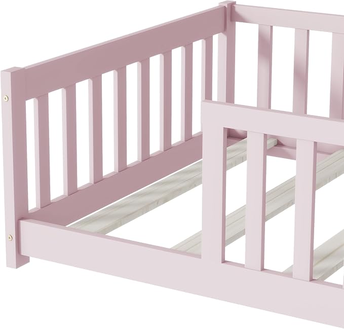 Bellemave Twin Floor Bed with Slats and Safety Guardrails, Kids Montessori - Image 4