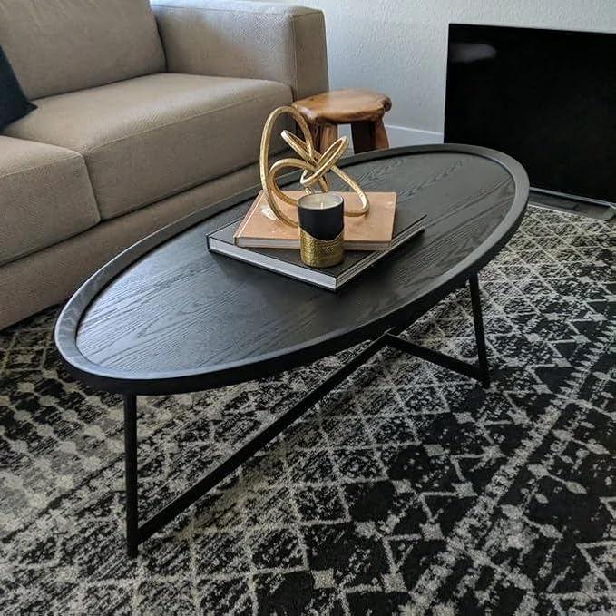 Modern Coffee Table, Oval Wood Coffee Tables Center Table - Image 2