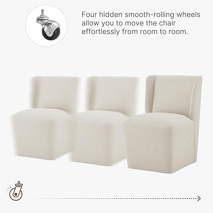 Upholstered Dining Chair with Casters Wingback Modern Side Armless Deskchair - Image 4
