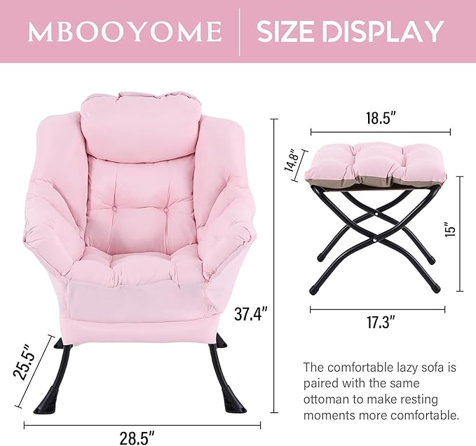 Lazy Chair with Folding Ottoman, Modern Accent Lounge Armchair with Armrests - Image 3