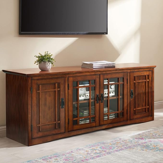 Leick Home 82360 Solid Wood Mission Oak Four Door TV Stand - Image 2