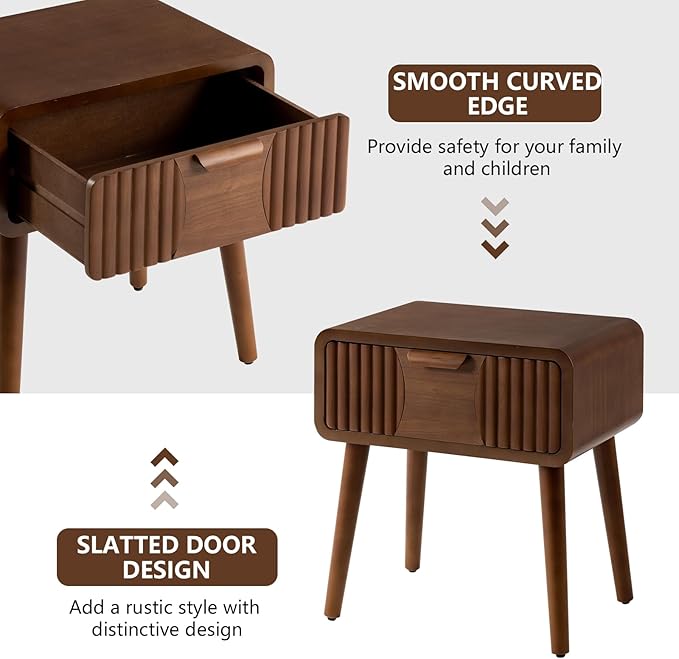 COSIEST Mid Century Modern Nightstands Set of 2, MCM Vintage Bedside Tables - Image 5