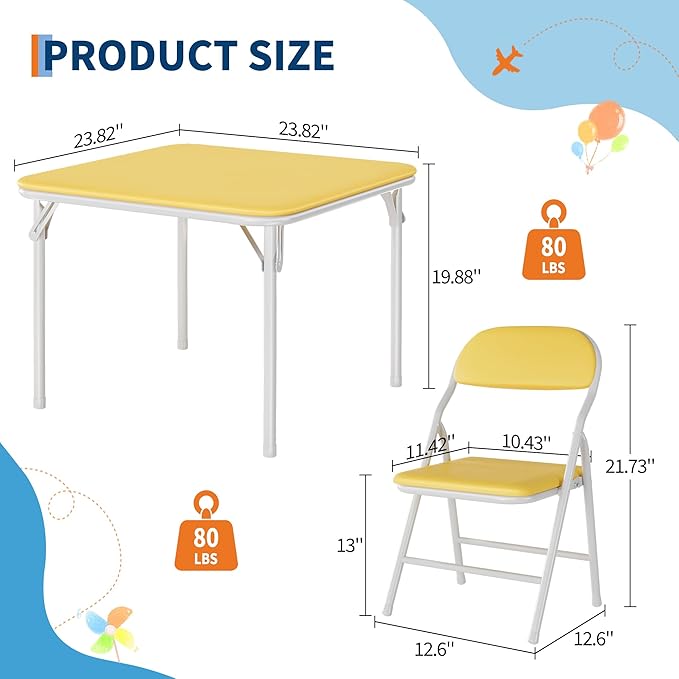 GarveeHome 5-Piece Kids Folding Table and Chairs Set, Toddlers Children's - Image 3