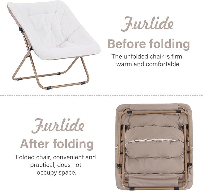 Saucer Chair, Comfy Bedroom Chairs, Oversized Folding Faux Fur Chair, Foldable - Image 5