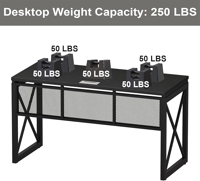 BON AUGURE Black Desk, Wood Computer Desk, Industrial Office Desks, Sturdy - Image 4