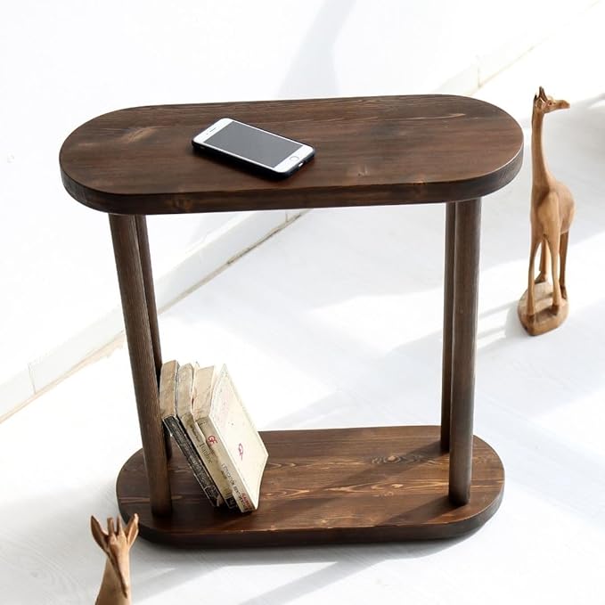 Oval Solid Wood Narrow Side Table, Slim Small Pedestal Coffee Table - Image 5