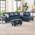 Denim L-Shaped 3-Piece Faux Leather Sofa by Unknown