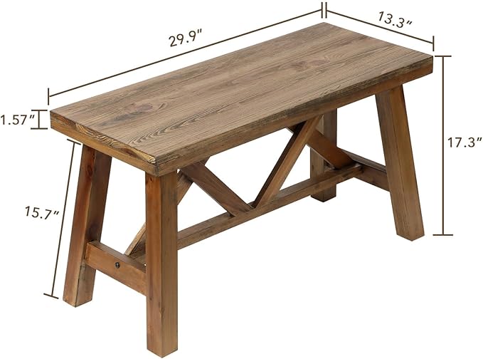 Wnutrees 30" Farmhouse Wood Bench, Rustic Solid Wood Entryway Bench Seat - Image 2