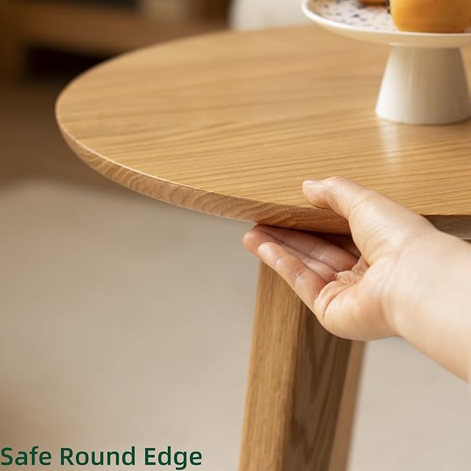 100% Solid Oak Wood Coffee Table Set, Round Coffee Table Combo Side Table - Image 6