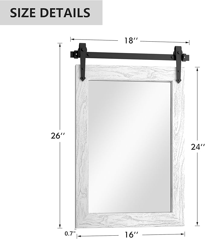 Bathroom Mirror for Over Sink 18”x24” Farmhouse Barn Door Mirror Rustic Wood - Image 2