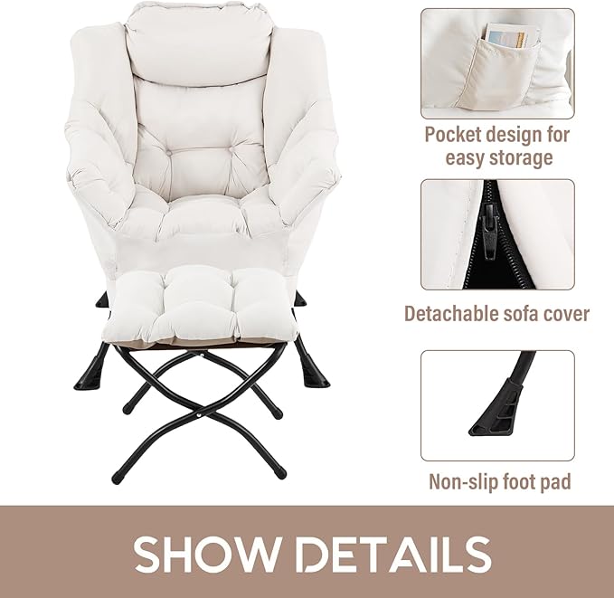 LITA Lazy Chair with Ottoman, Modern Accent Leisure Upholstered Sofa, - Image 4