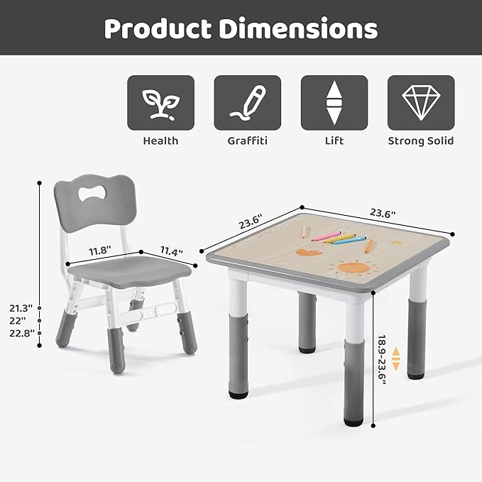 Kids Table & Chairs Set Height Adjustable - Image 6