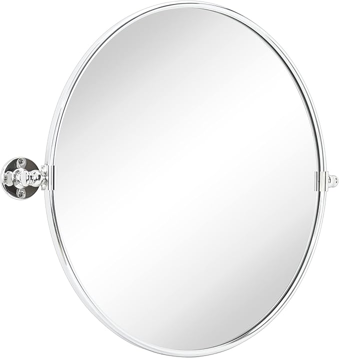 TEHOME Round Pivot Bathroom Mirror Chrome Circle Metal Framed Tilting Vanity - Image 3