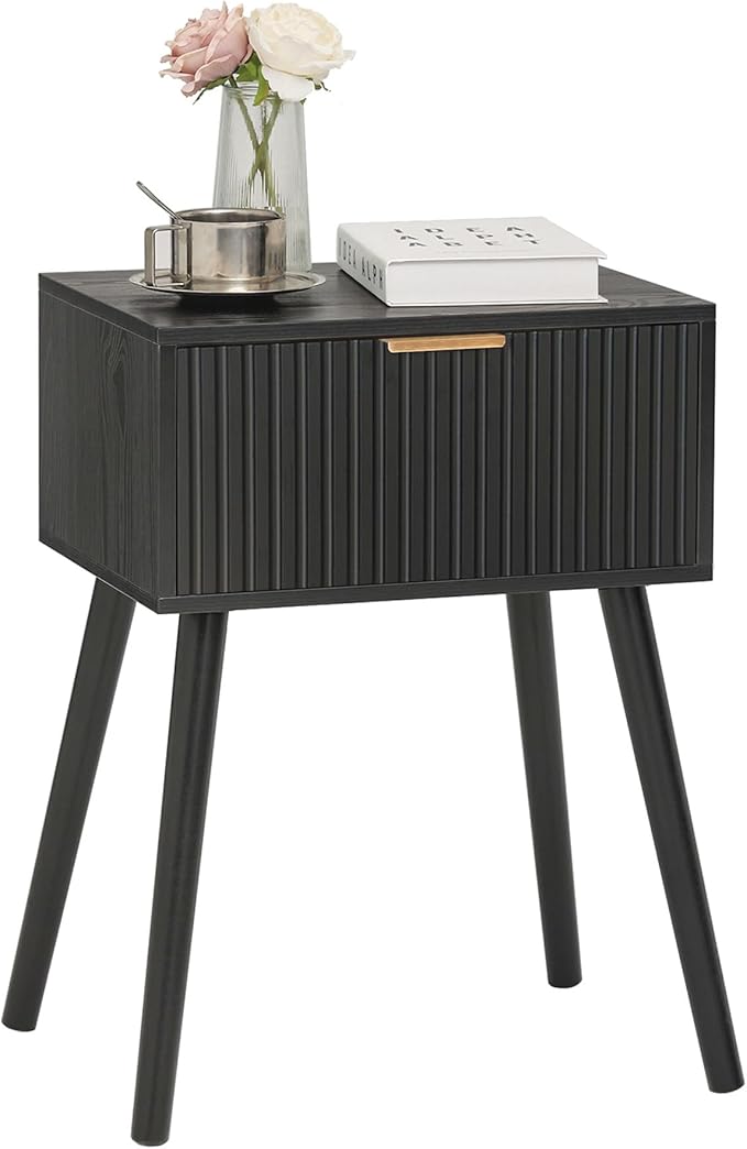 Black Nightstand, Small End Tables Living Room, Accent Bedside Table by AWASEN