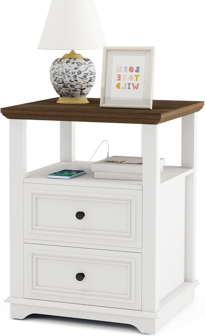Vipbear Farmhouse Nightstand 18" White End Table by VipbearLiving
