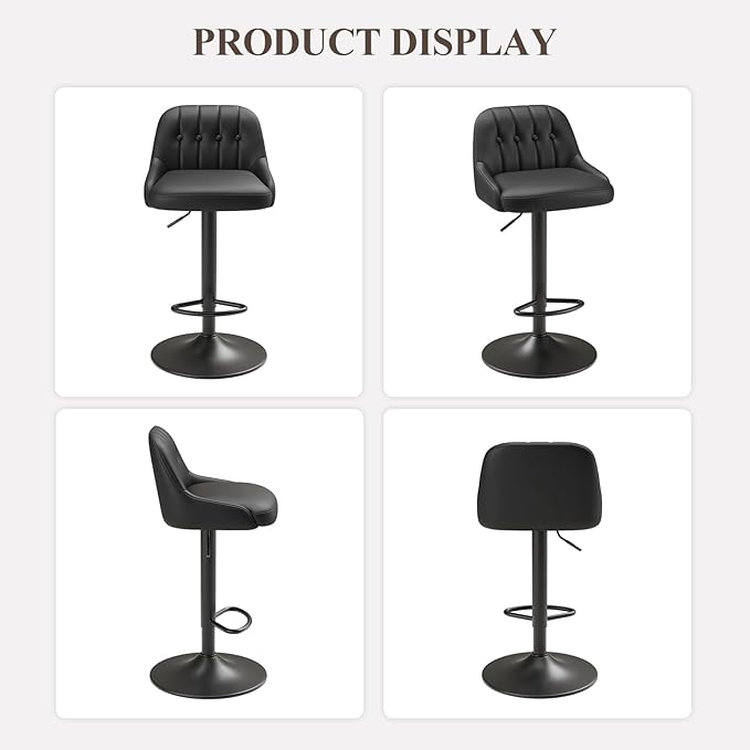 Bar Stools Set of 6, Swivel Bar Chairs, Modern Adjustable PU Leather - Image 8