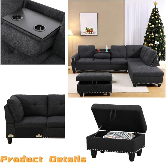 L Shaped Sectional Couch with Otttoman, Apartments - Image 3