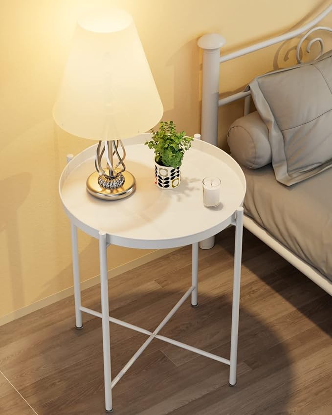EKNITEY End Table, Folding Metal Side Table Waterproof Small Coffee Table Sofa - Image 4