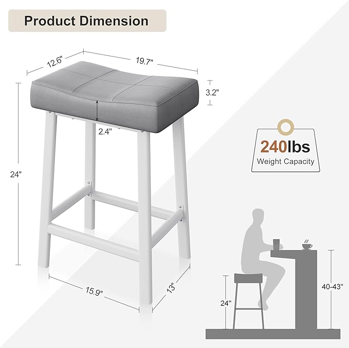 GarveeHome Counter Height Bar Stools Set of 2, 24 Inch Barstools - Image 3