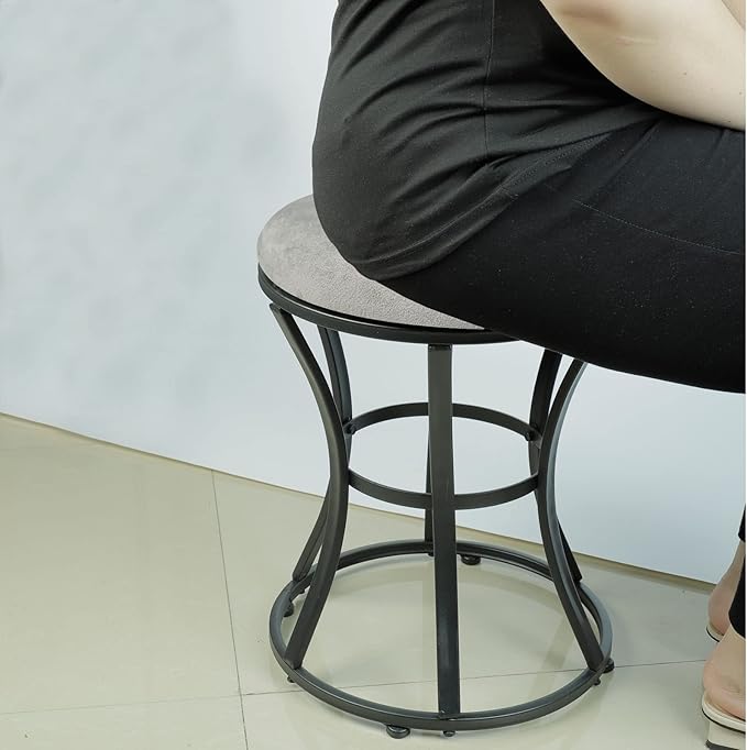 Vanity Stool, Round Ottoman Foot Stool, Velvet Footrest Vanity Chair - Image 7