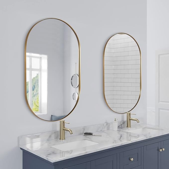 ANDY STAR Oval Bathroom Mirror, 20x33’’Oval Gold Mirror Stainless Steel Metal - Image 9