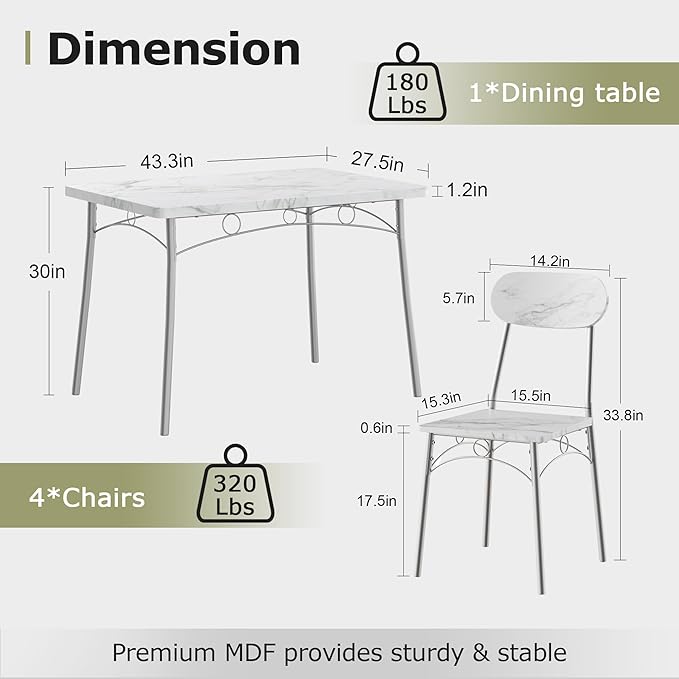 VECELO Dining Table Set for 4, 5-Piece Kitchen Table - Image 2