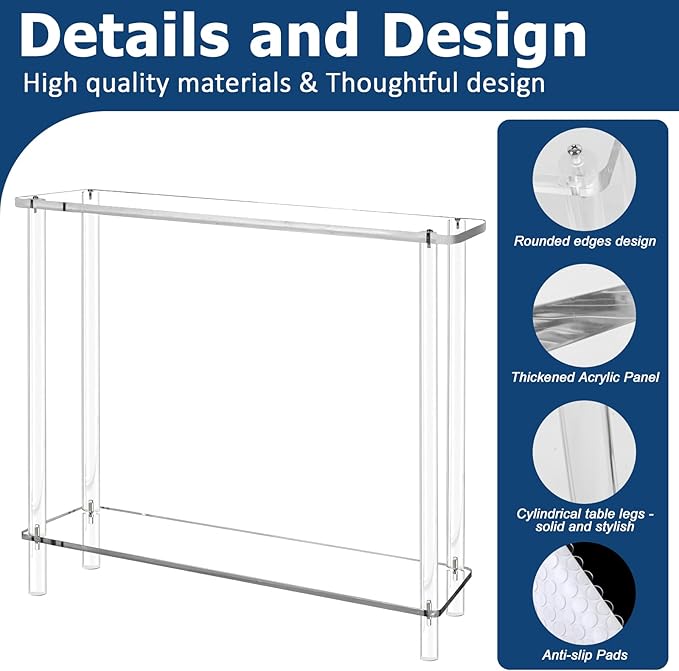 Acrylic Narrow Console Table for Entryway 7.6" D x 39.4" W x 31.5" H Clear - Image 4