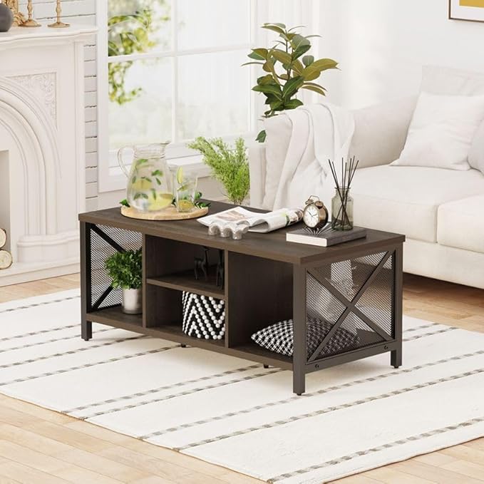 FATORRI Rustic Coffee Table for Living Room, Farmhouse Dark Wood Center Table - Image 7