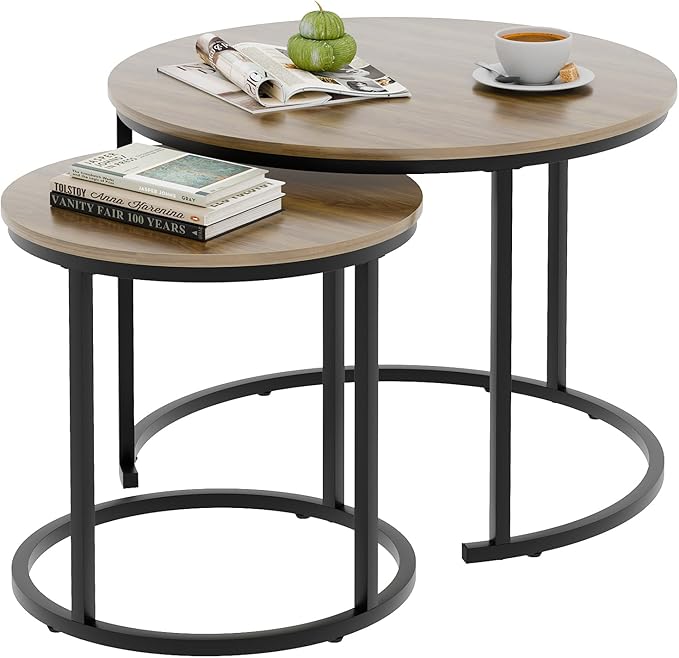 aboxoo Coffee Table Nesting Side Round Table Set of 2 End Table - Image 6