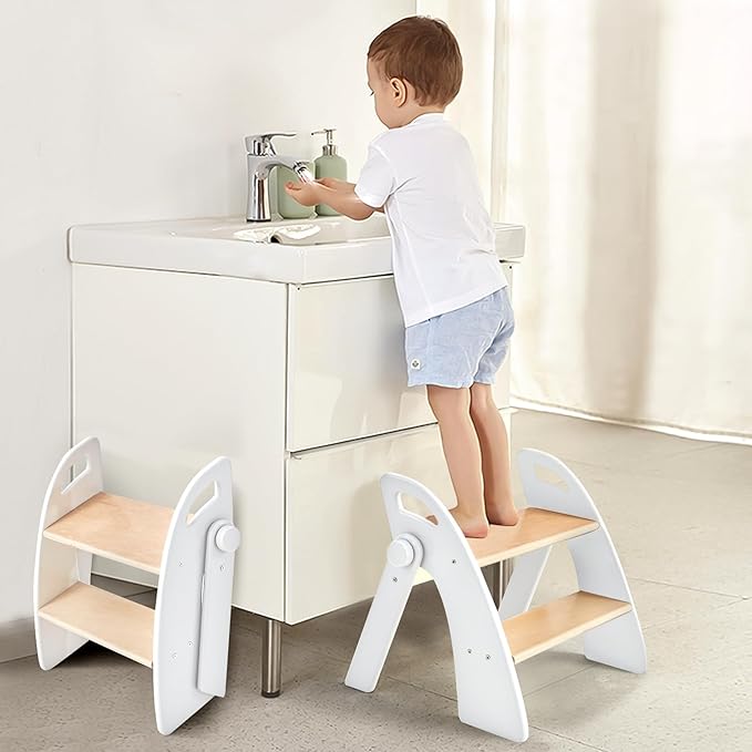 Wooden 2 Step Stool for Kids Bathroom Sink Foldable Anti-Slip 2-Step for Toilet by Unknown